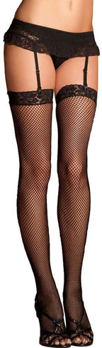 Rene Rofe - Lace Top Fishnet Thigh High Black One Size