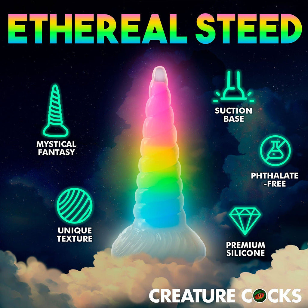 Creature Cocks - Uni Glow-In-The-Dark Rainbow 7.7-inch Silicone Dildo