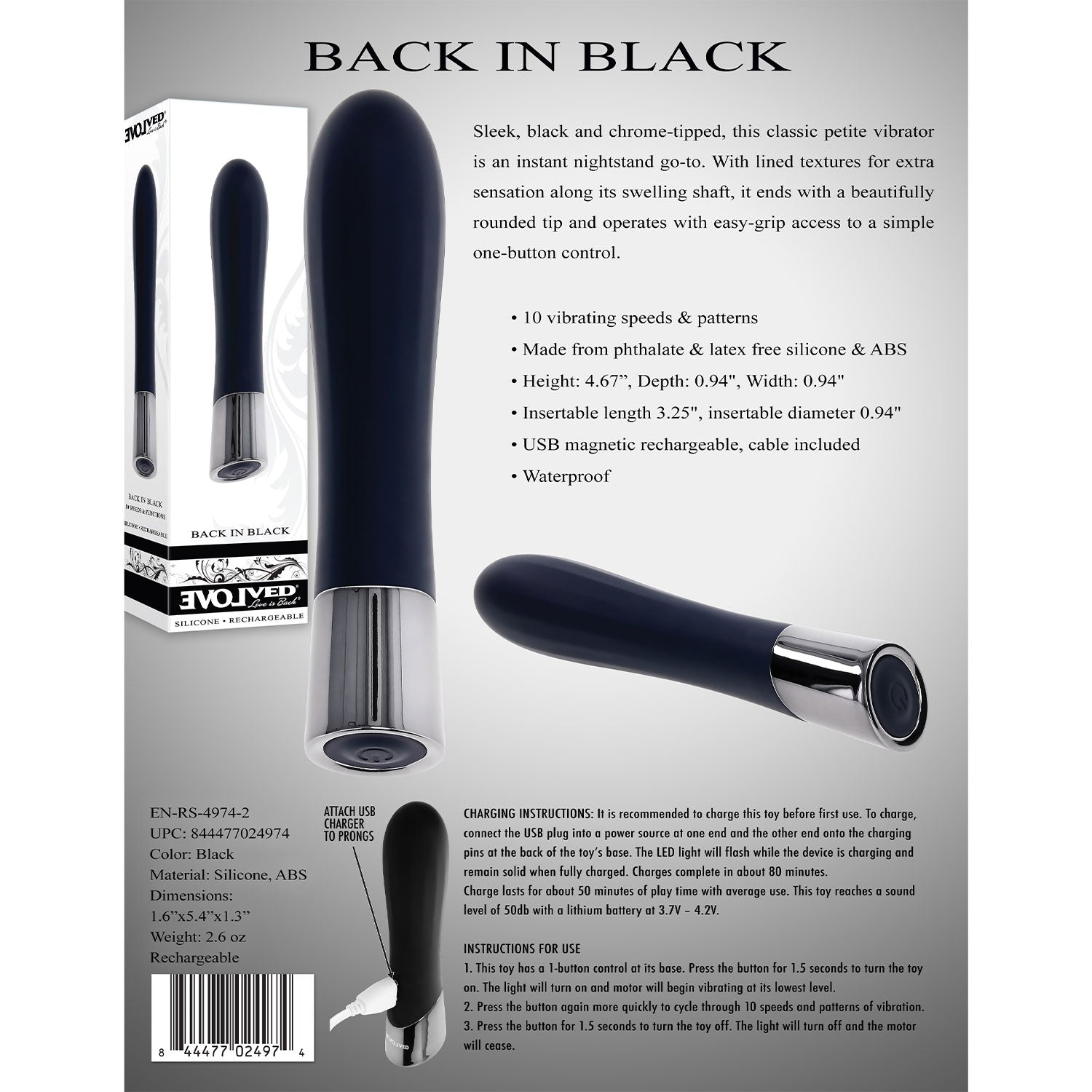 Evolved - Back In Black Classic Petite Bullet Vibrator