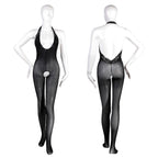 Fee Et Moi - Crotchless Sheer Black Lace Halter Bodysuit XL