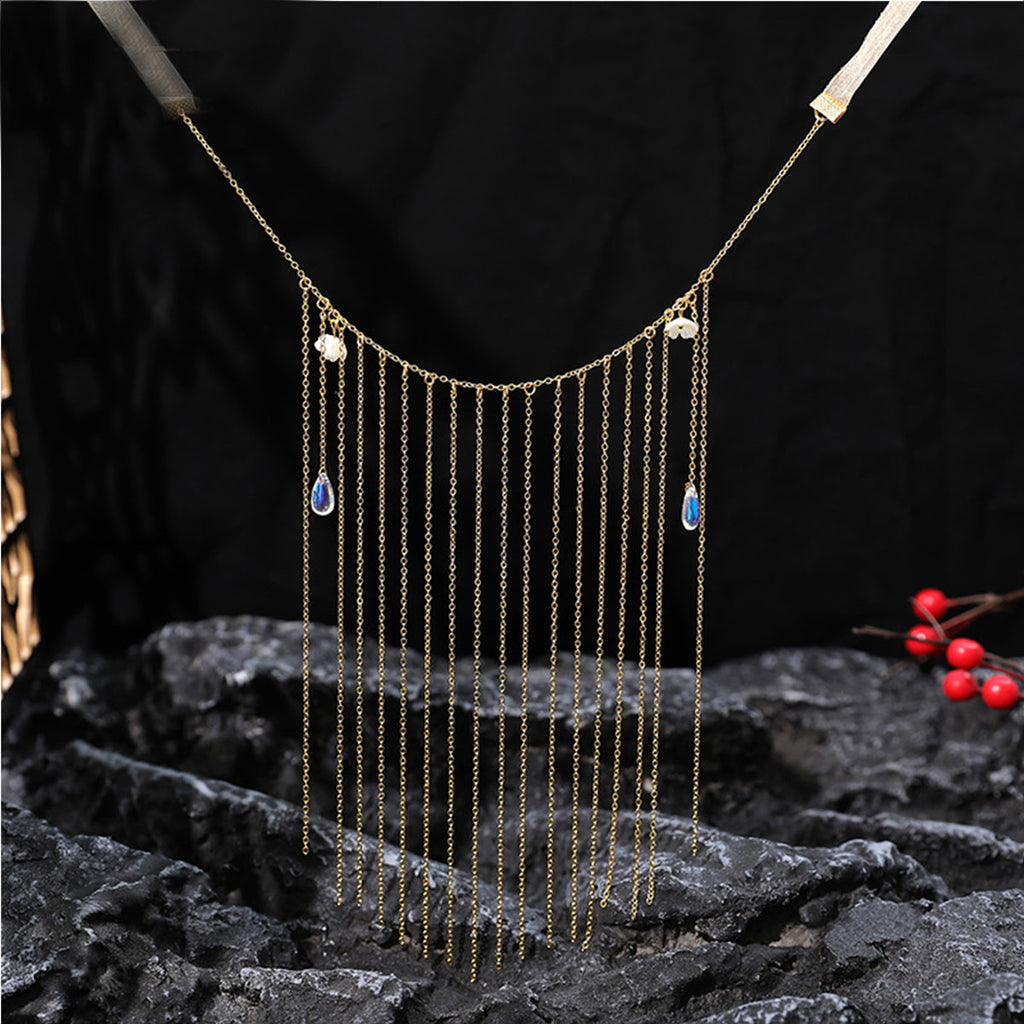 Fee Et Moi - Elegant Gold Chain Face Veil with Crystal Accents