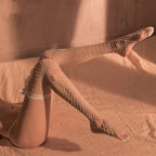 Fee Et Moi - Flirtatious Fishnet Stockings with Satin Bow Accent White