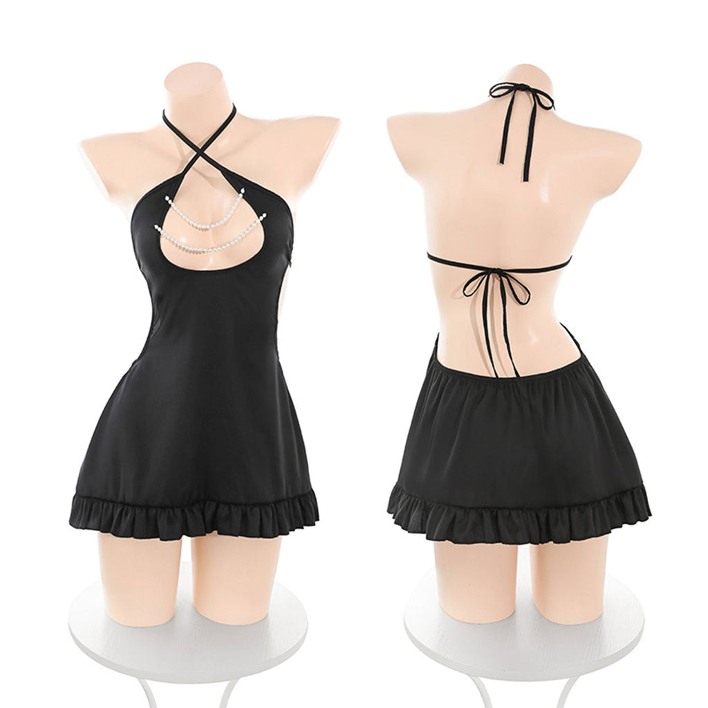 Fee Et Moi - Flirty Pearl Elegance Cut-Out Lingerie Night Dress Black
