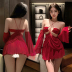 Fee Et Moi - Sexy Red Sheer Cutout Ruched Mini Dress