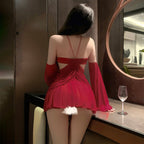 Fee Et Moi - Sexy Red Sheer Cutout Ruched Mini Dress