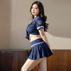 Fee Et Moi - Seductive Officer Tie-Front Top and Pleated Skirt Large