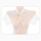 Fee Et Moi - Classy Sheer Floral Lace White Cheongsam Lingerie One Size
