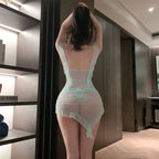 Fee Et Moi - Seductive Asymmetrical Sheer Mesh Nightgown