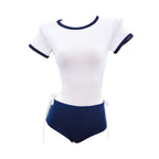 Fee Et Moi - Sporty Chic Lace-Up Sides Active Bodysuit with Hip Shorts