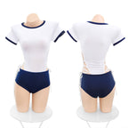 Fee Et Moi - Sporty Chic Lace-Up Sides Active Bodysuit with Hip Shorts