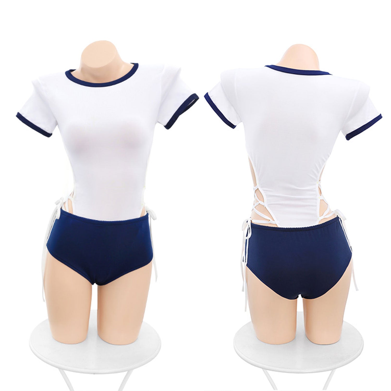 Fee Et Moi - Sporty Chic Lace-Up Sides Active Bodysuit with Hip Shorts