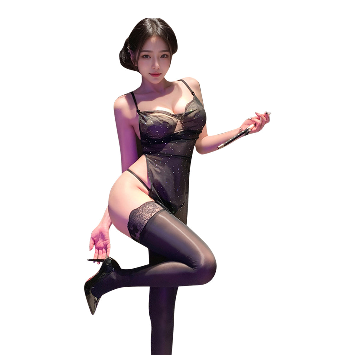 Fee Et Moi - Starlit Temptation Open-Side Sequin Lingerie Black