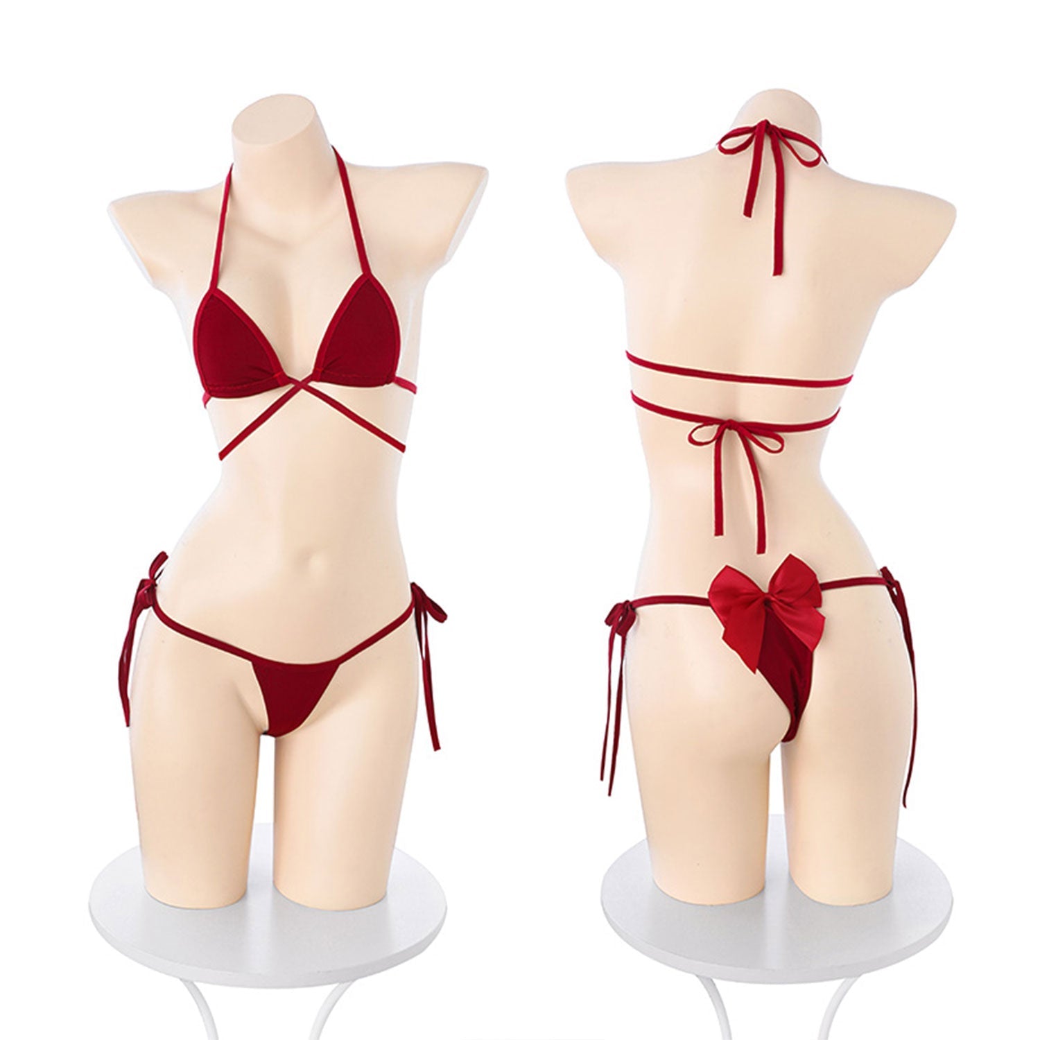 Fee Et Moi Sultry Tie-Up Triangle Bikini Set with Flirty Bow Accent Red