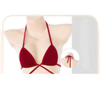 Fee Et Moi Sultry Tie-Up Triangle Bikini Set with Flirty Bow Accent Red