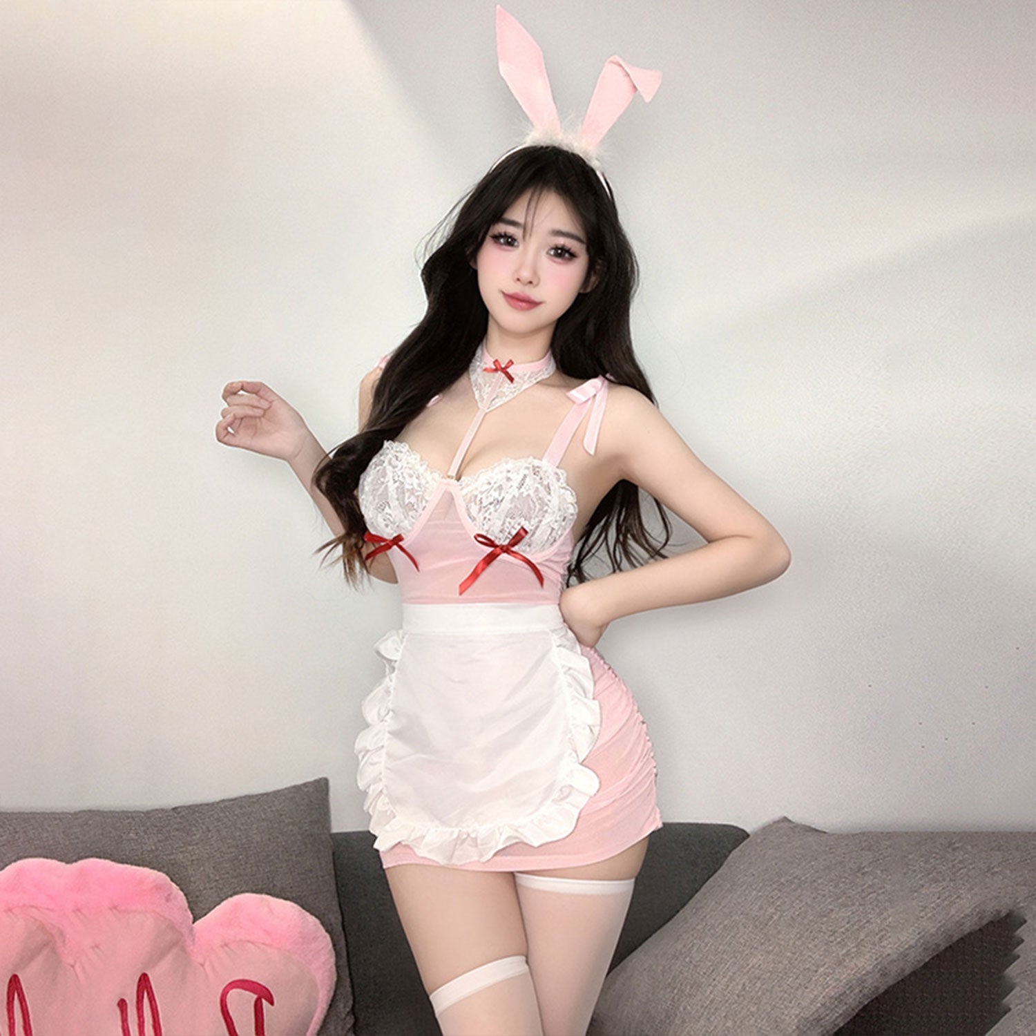 Fee Et Moi - Sweet Bunny Charm Sheer Lingerie Set One Size