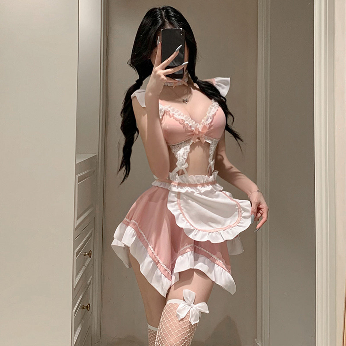 Fee Et Moi - Sweetheart Flirty Maid Fantasy Lingerie Set Pink
