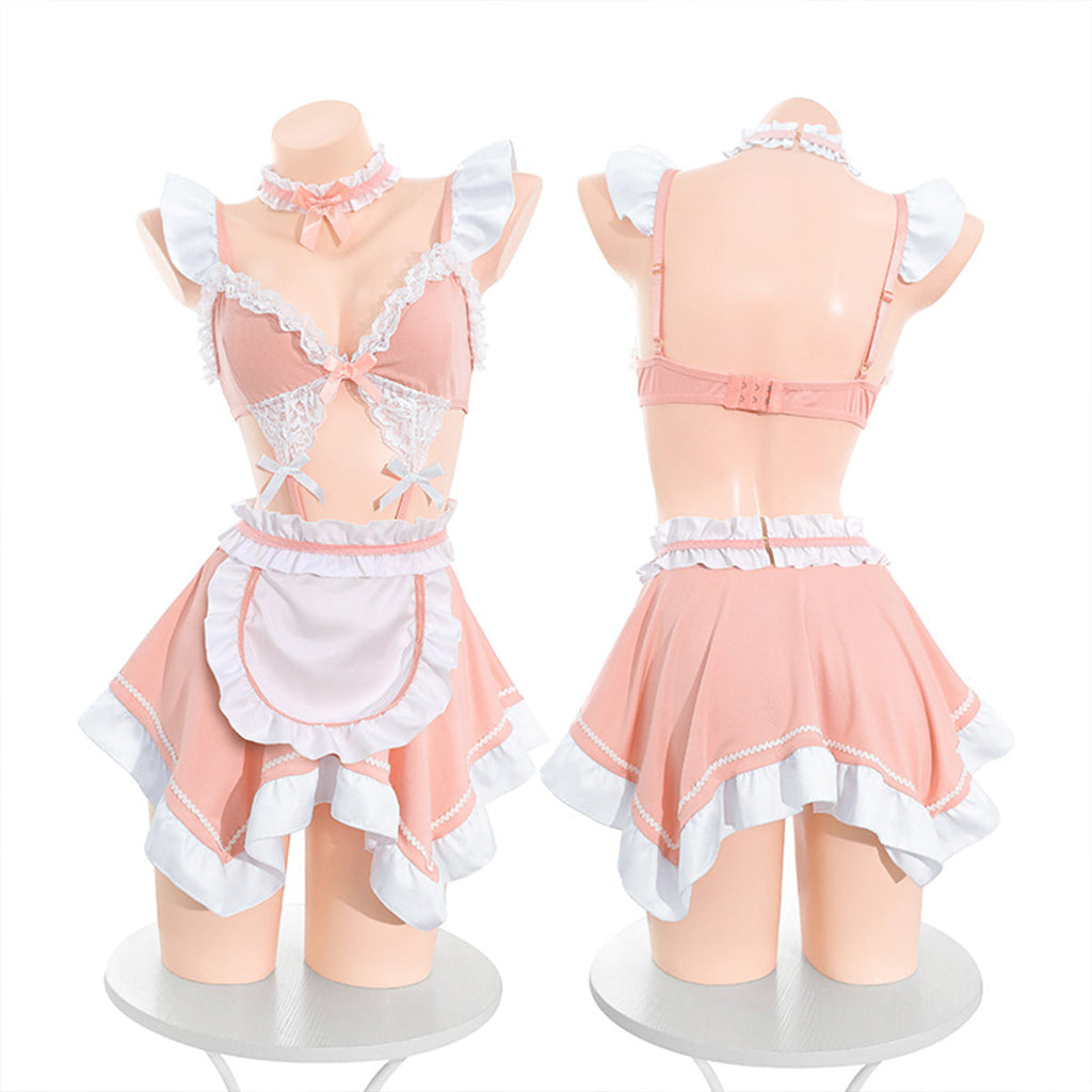 Fee Et Moi - Sweetheart Flirty Maid Fantasy Lingerie Set Pink
