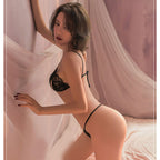 Fee Et Moi - Three-point Lace Peek-a-Boo Sexy Bra and Panty Set Black One Size