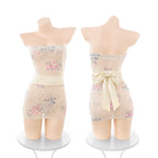 Fee et Moi - Floral Embroidered Mesh Kimono Tube Dress Pink XL