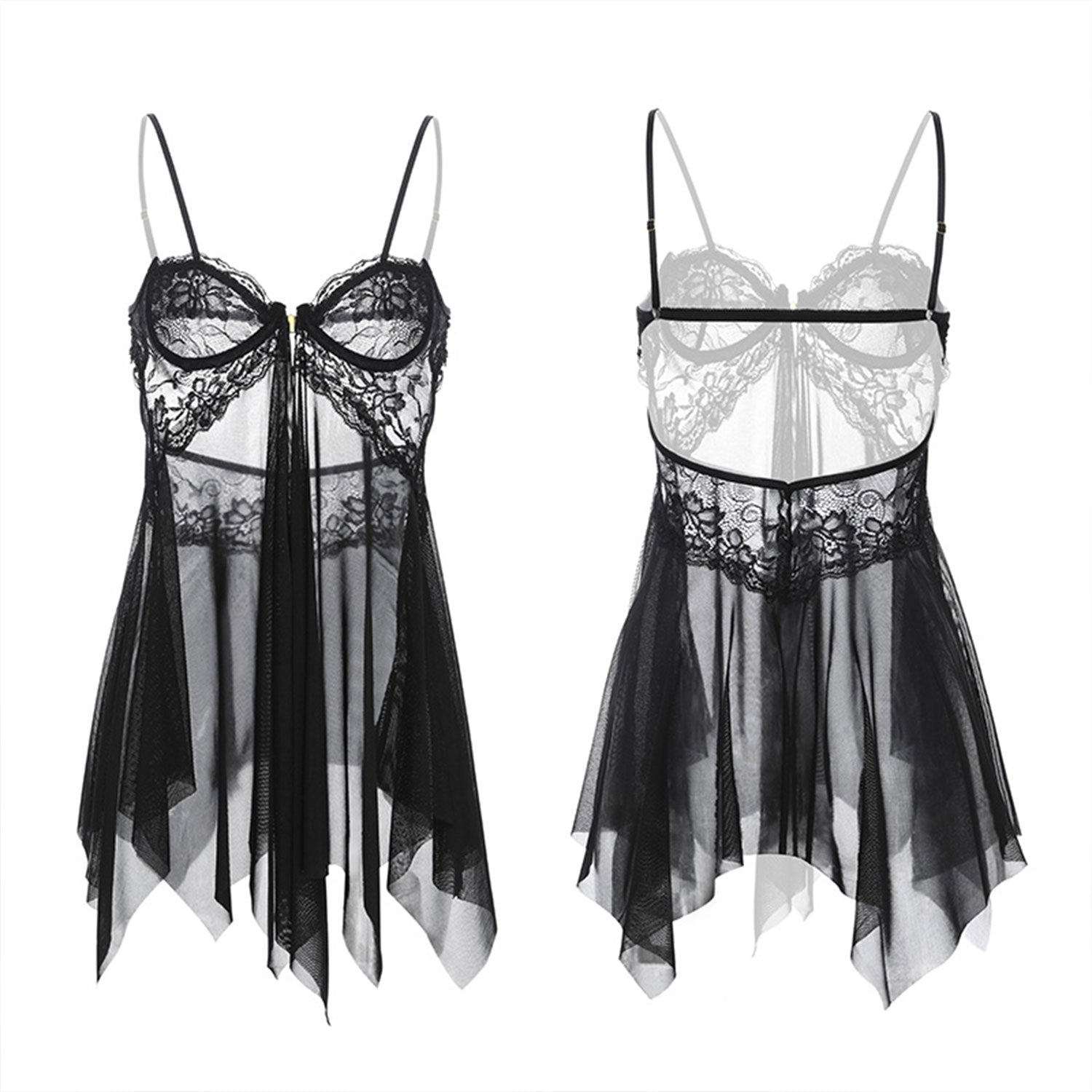 Fee Et Moi - Sheer Elegance Babydoll Black Nightdress One Size