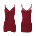 Fee Et Moi – Deep V-Neck Ruched Slip Nightdress Wine Red One Size