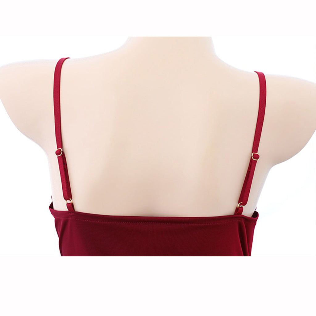 Fee Et Moi – Deep V-Neck Ruched Slip Nightdress Wine Red One Size