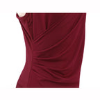 Fee Et Moi – Deep V-Neck Ruched Slip Nightdress Wine Red One Size
