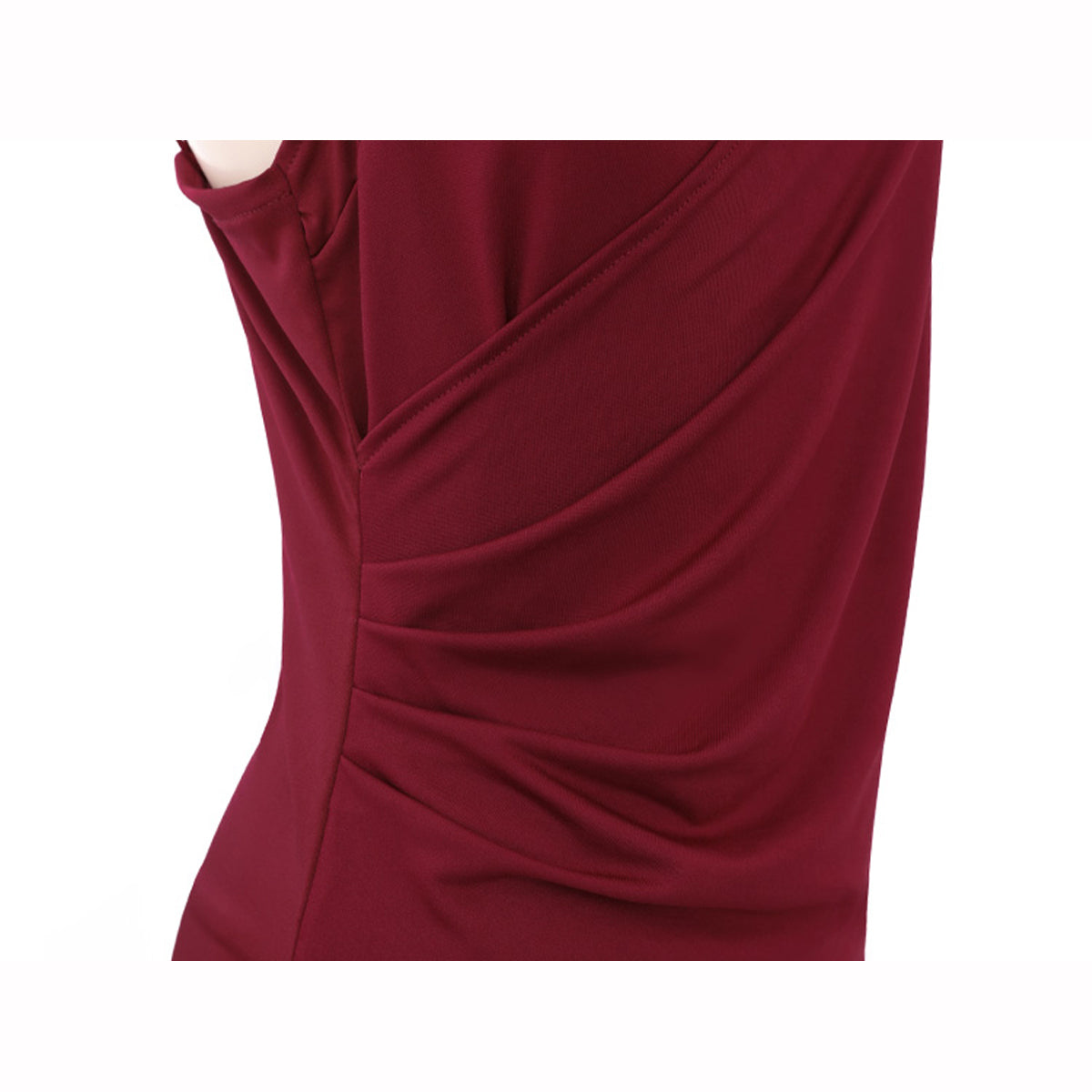 Fee Et Moi – Deep V-Neck Ruched Slip Nightdress Wine Red One Size