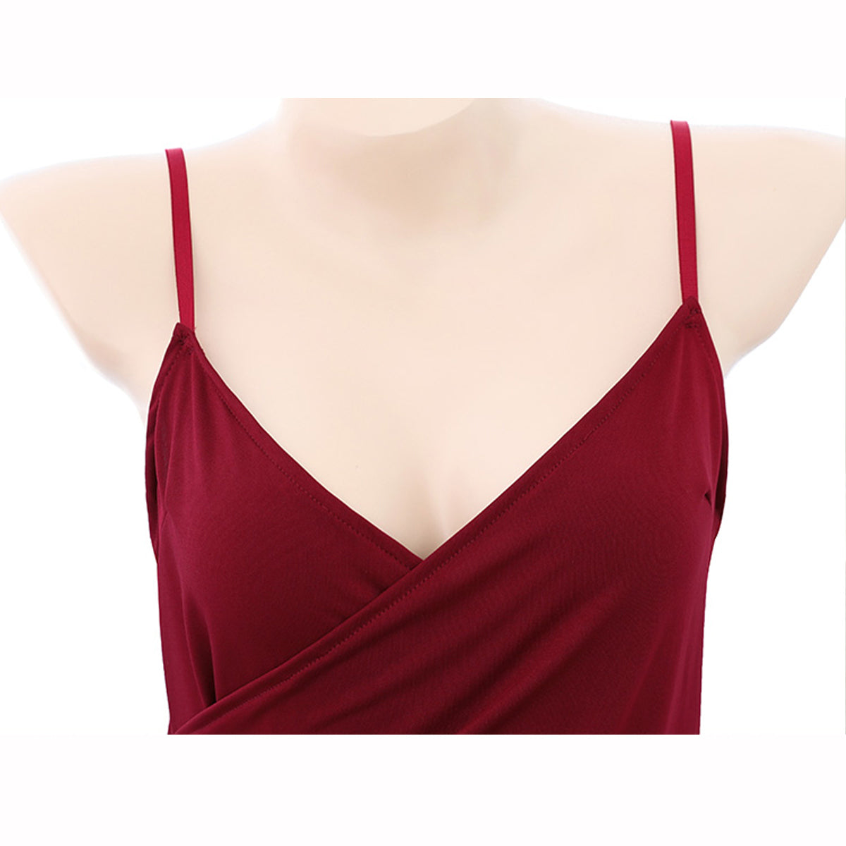 Fee Et Moi – Deep V-Neck Ruched Slip Nightdress Wine Red XL