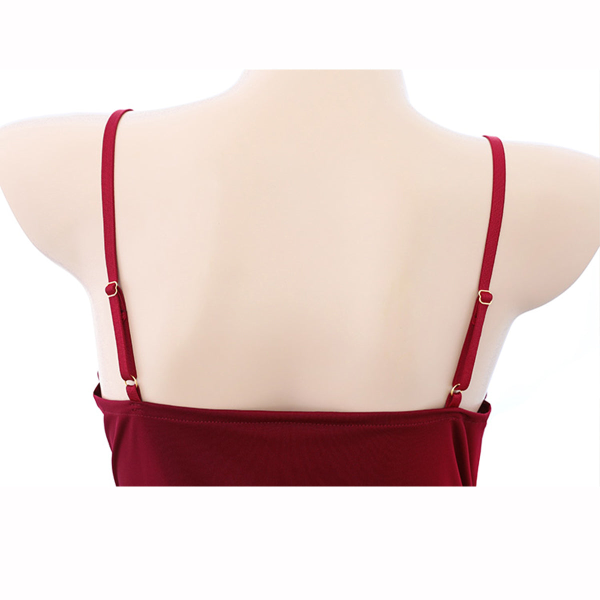 Fee Et Moi – Deep V-Neck Ruched Slip Nightdress Wine Red XL