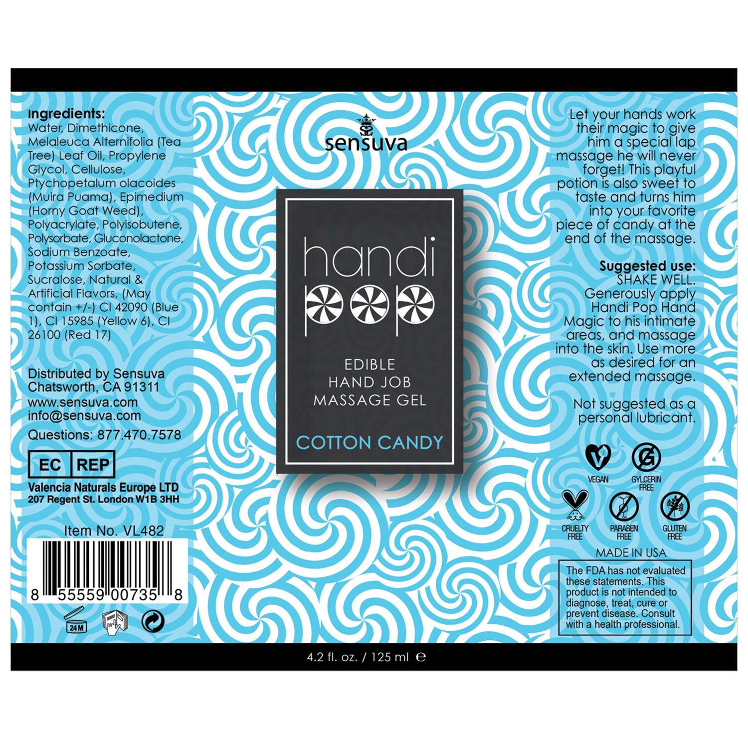 Sensuva - Handipop Edible Hand Job Massage Gel Cotton Candy 125 ml